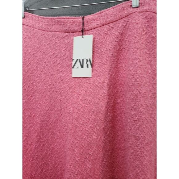 ZARA Barbie Pink Maxi Textured Flared Hem Tweed Skirt Blogger Fav Size XXL - Picture 3 of 9